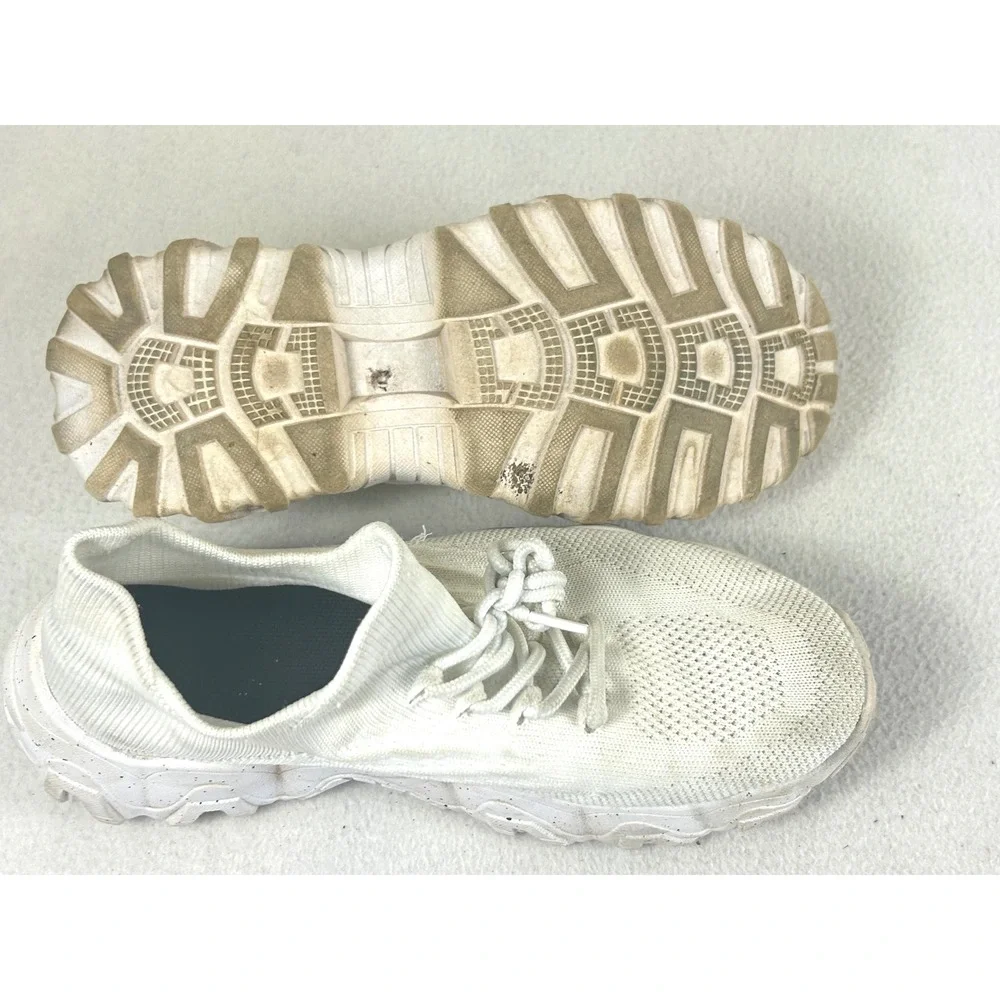 Unbranded Knit Sneakers Women Size 9 White Athleisure Walking Shoes